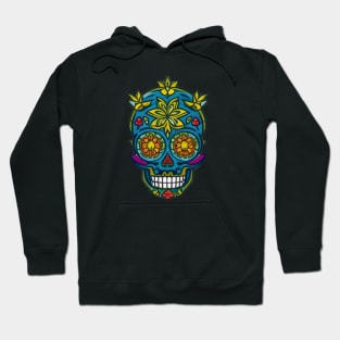 Enchanted Garden: Sugar Skull Art - Blue Delight with Vibrant Green Vegetation Hoodie